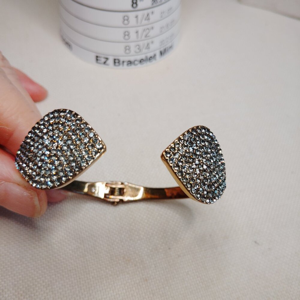 Gold Tone Pavé Rhinestone Hinge Bracelet Statement Cuff 2.25 Inch